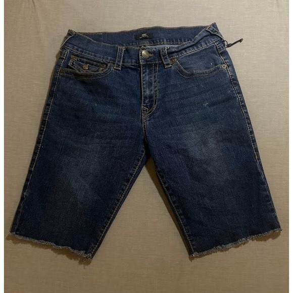 True Religion Other - True Religion‎ Ricky Relaxed Straight Denim Shorts Mens Distressed Raw Hem 33X11